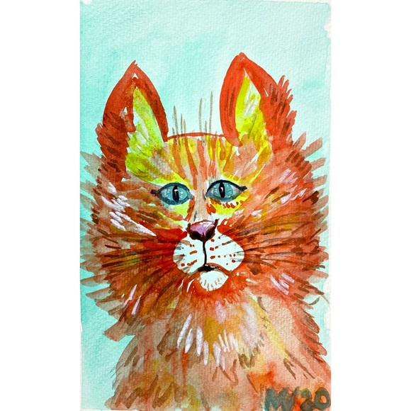 Other - Orange Cat Portrait Painting Small Watercolor pet